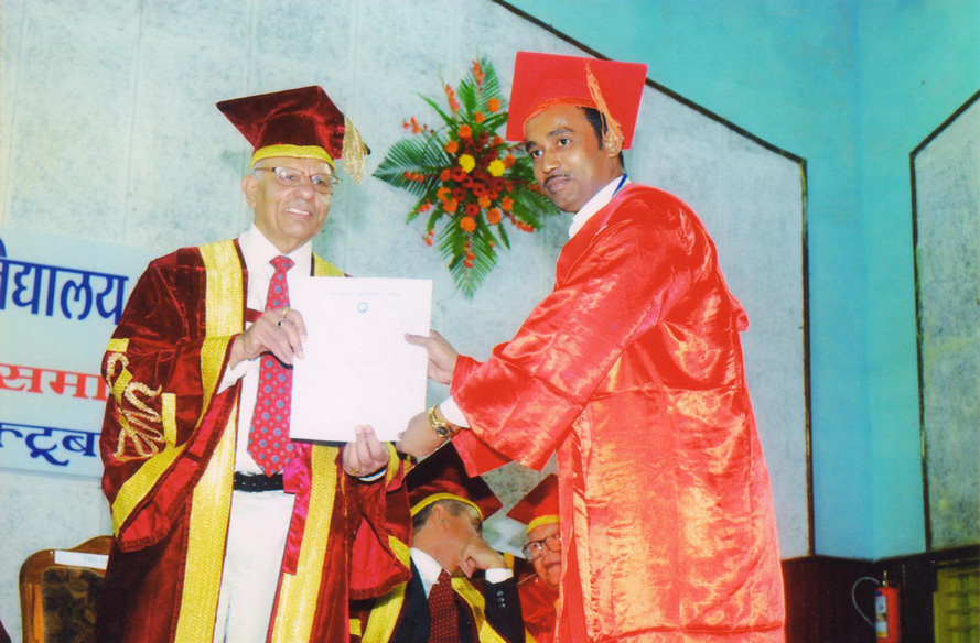 Dr. M.F. Khan accepting his Phd Degree